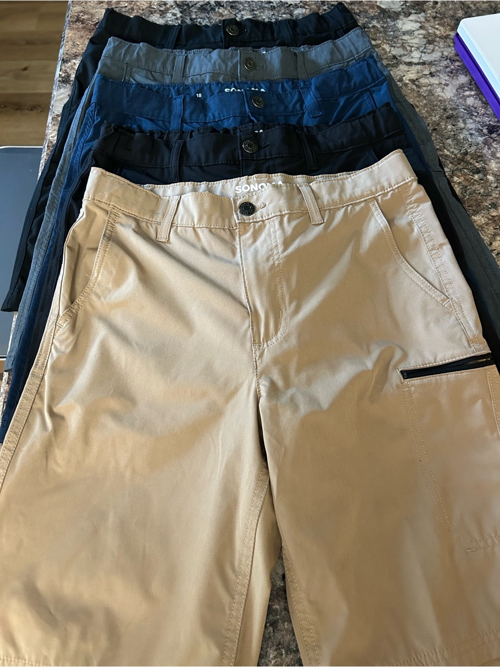 SONOMA Boy’s Cargo Shorts Bundle - Tan, Navy, Black, Gray